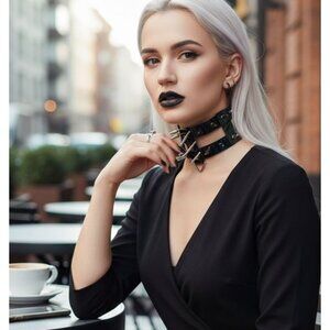 Widow ✦ God Forsaken Spiked Choker ✦ Black ✦ Silver ✦ Vegan Leather ✦ NWT